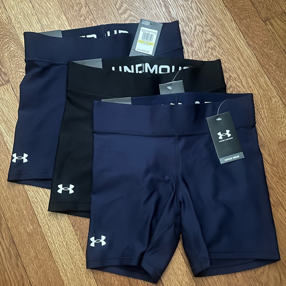 Under Armour Blue and Black Mid Rise Midi Compression Shorts